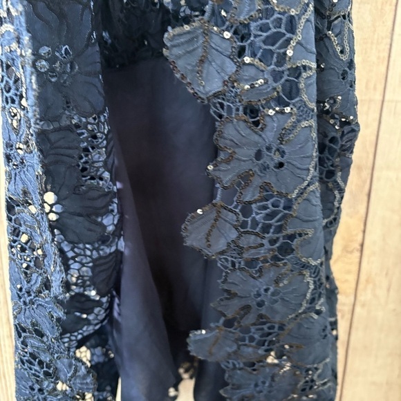 Endless Rose Womens Navy Floral Lace Tiered Sequin Midi Prom Dress size Medium - Picture 11 of 13